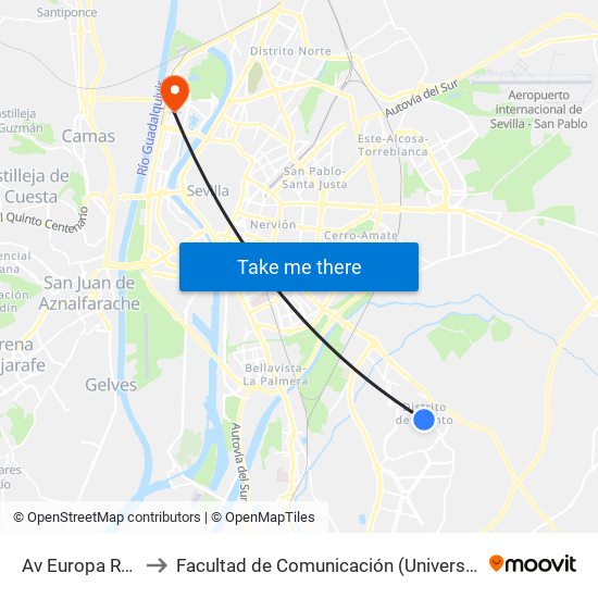 Av Europa Rotonda to Facultad de Comunicación (Universidad de Sevilla) map