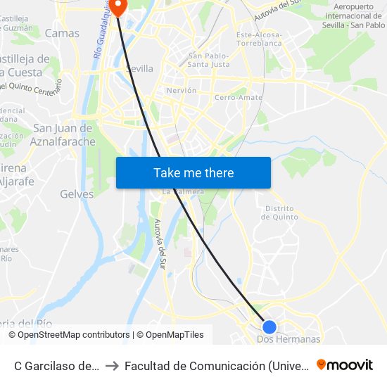 C Garcilaso de La Vega to Facultad de Comunicación (Universidad de Sevilla) map