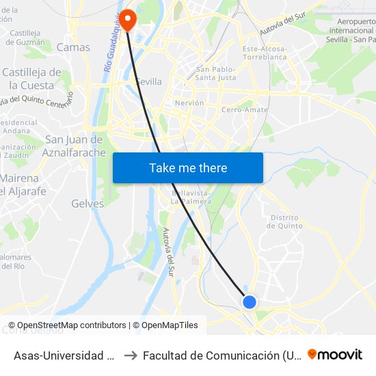 Asas-Universidad Loyola (Frente) to Facultad de Comunicación (Universidad de Sevilla) map