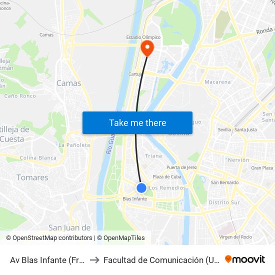 Av Blas Infante (Frente Ed Urbis) to Facultad de Comunicación (Universidad de Sevilla) map