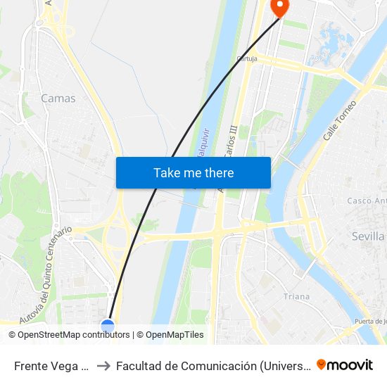 Frente Vega Del Rey to Facultad de Comunicación (Universidad de Sevilla) map