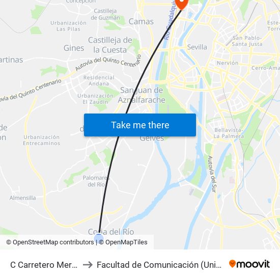 C Carretero Mercadona (V) to Facultad de Comunicación (Universidad de Sevilla) map