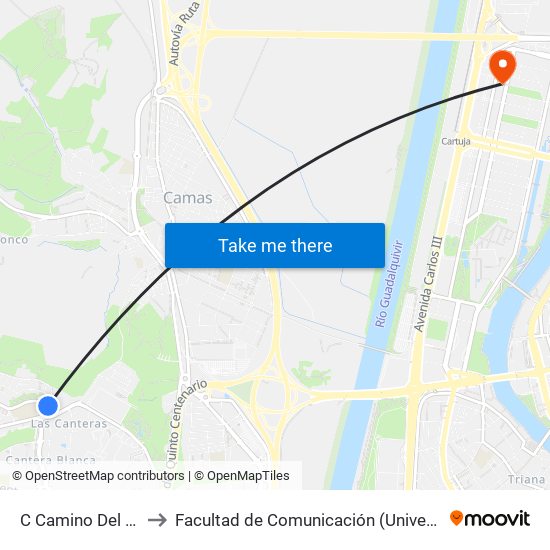 C Camino Del Agua (V) to Facultad de Comunicación (Universidad de Sevilla) map