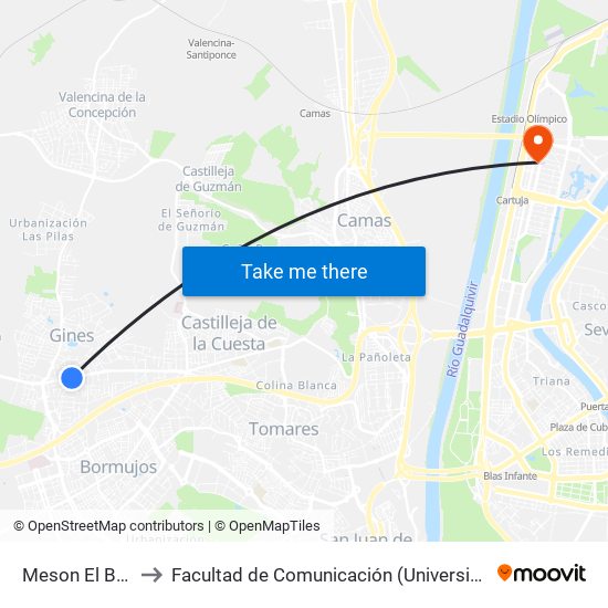 Meson El Bosque to Facultad de Comunicación (Universidad de Sevilla) map