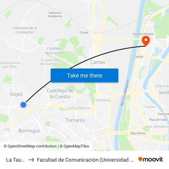La Taurina to Facultad de Comunicación (Universidad de Sevilla) map