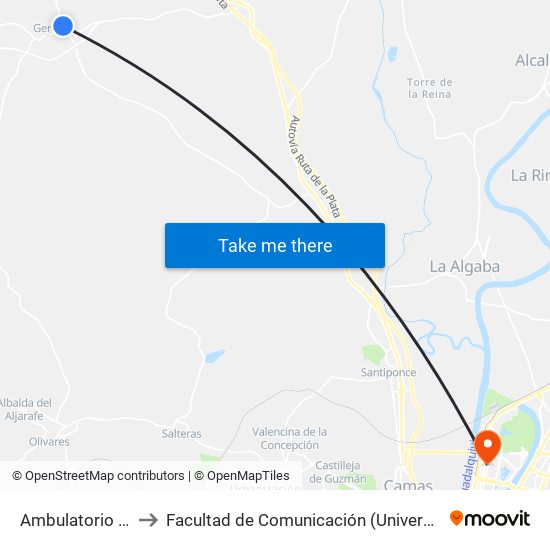 Ambulatorio Gerena to Facultad de Comunicación (Universidad de Sevilla) map