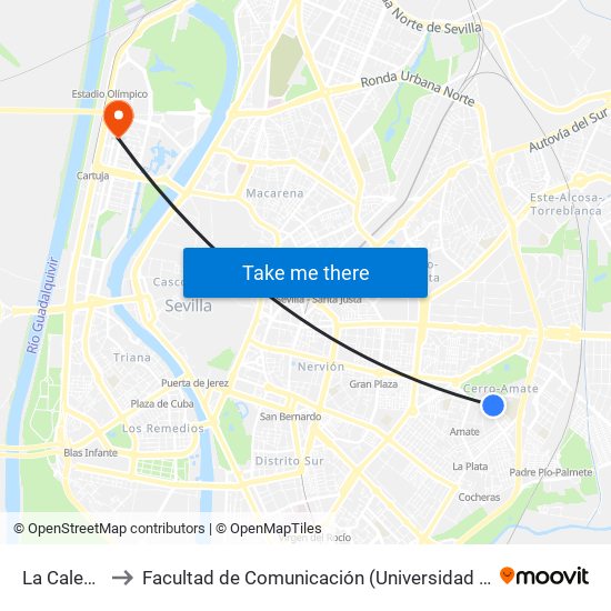 La Calesera to Facultad de Comunicación (Universidad de Sevilla) map