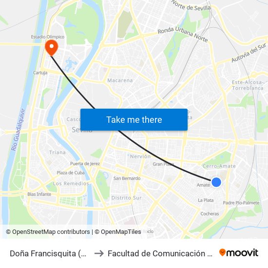 Doña Francisquita (Avda. La Calesera) to Facultad de Comunicación (Universidad de Sevilla) map