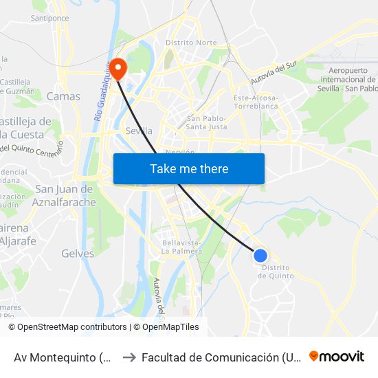 Av Montequinto (Gloria Fuertes) to Facultad de Comunicación (Universidad de Sevilla) map