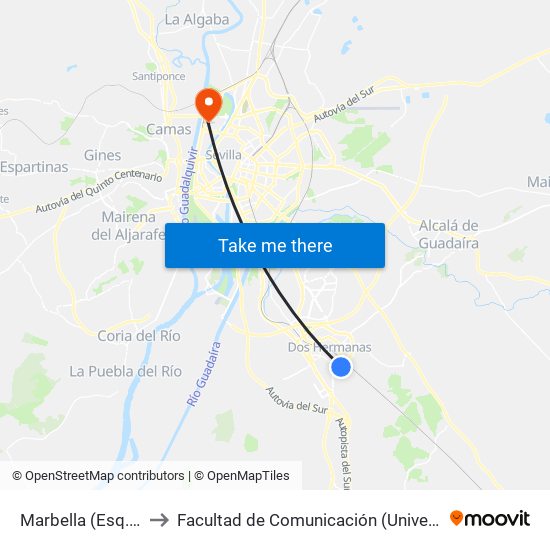 Marbella (Esq. Málaga) to Facultad de Comunicación (Universidad de Sevilla) map