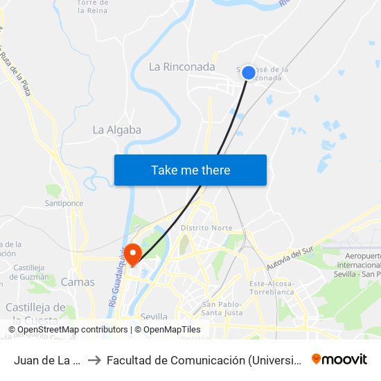 Juan de La Cueva to Facultad de Comunicación (Universidad de Sevilla) map