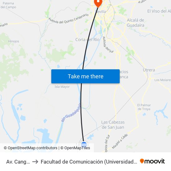 Av. Canga III to Facultad de Comunicación (Universidad de Sevilla) map