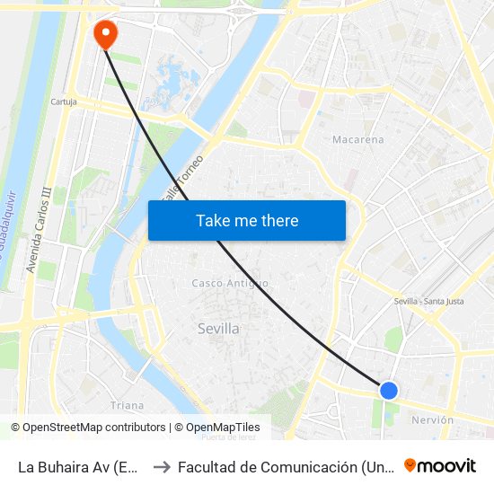 La Buhaira  Av (Eduardo Dato) to Facultad de Comunicación (Universidad de Sevilla) map