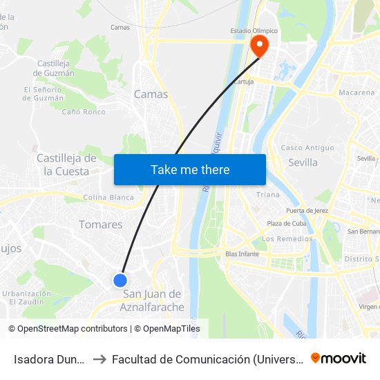 Isadora Duncan (V) to Facultad de Comunicación (Universidad de Sevilla) map