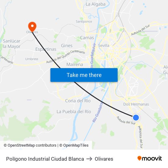 Polígono Industrial Ciudad Blanca to Olivares map