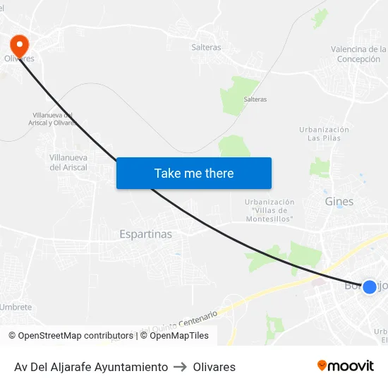 Av Del Aljarafe Ayuntamiento to Olivares map