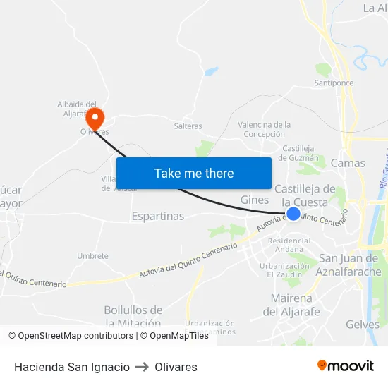 Hacienda San Ignacio to Olivares map