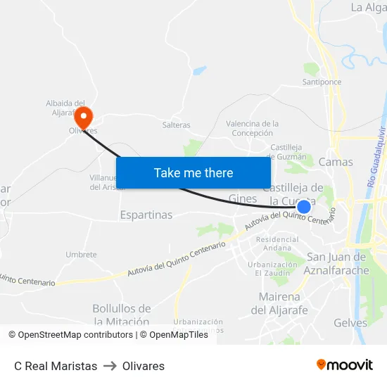 C Real Maristas to Olivares map