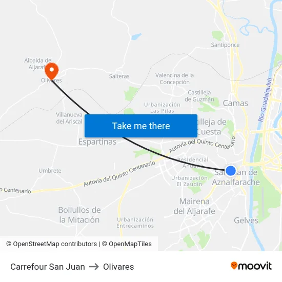 Carrefour San Juan to Olivares map