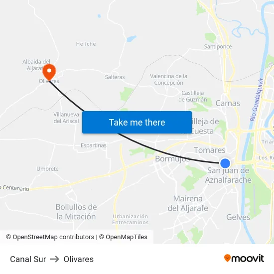 Canal Sur to Olivares map