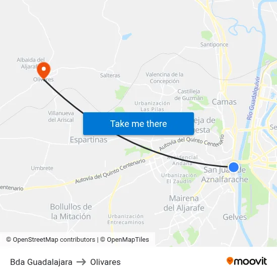 Bda Guadalajara to Olivares map