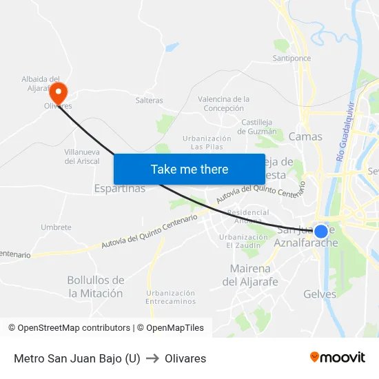 Metro San Juan Bajo (U) to Olivares map