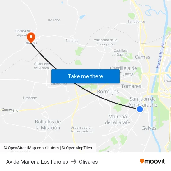 Av de Mairena Los Faroles to Olivares map