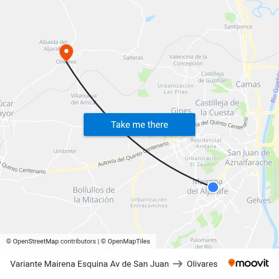 Variante Mairena Esquina Av de San Juan to Olivares map