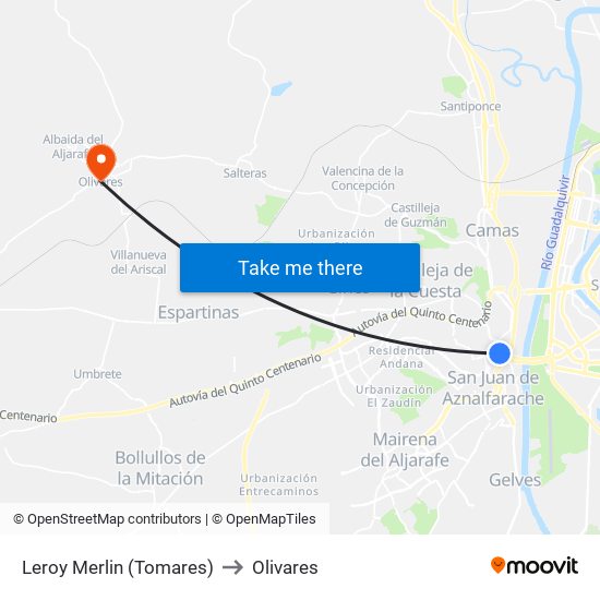 Leroy Merlin (Tomares) to Olivares map