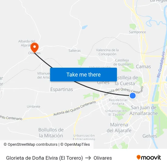 Glorieta de Doña Elvira (El Torero) to Olivares map