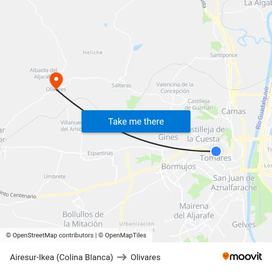 Airesur-Ikea (Colina Blanca) to Olivares map