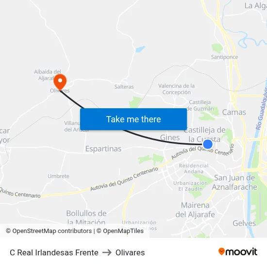 C Real Irlandesas Frente to Olivares map