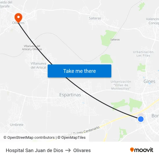 Hospital San Juan de Dios to Olivares map
