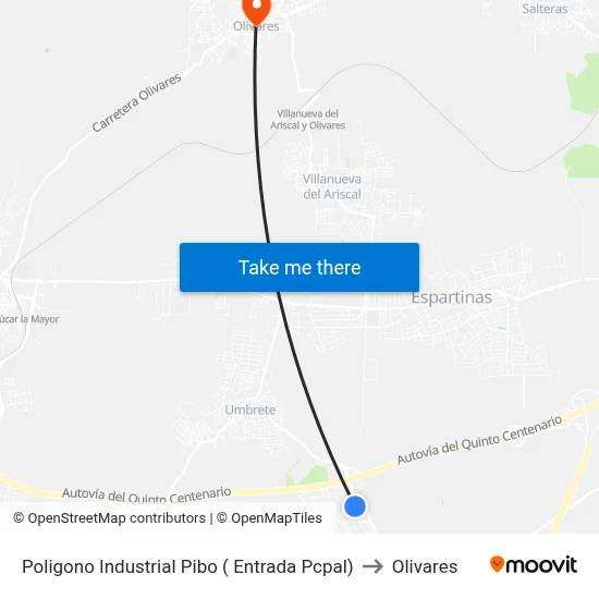 Poligono Industrial Pibo ( Entrada Pcpal) to Olivares map