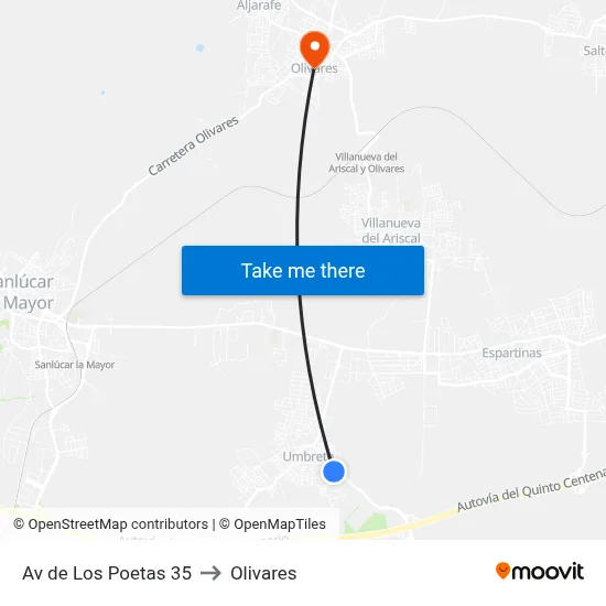 Av de Los Poetas 35 to Olivares map