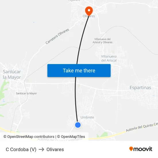 C Cordoba (V) to Olivares map