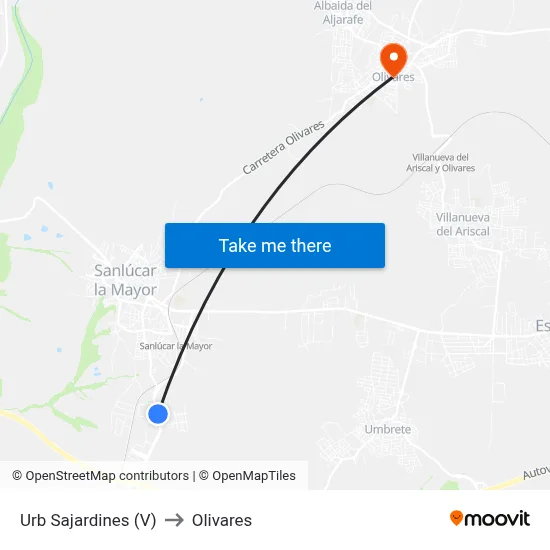 Urb Sajardines (V) to Olivares map