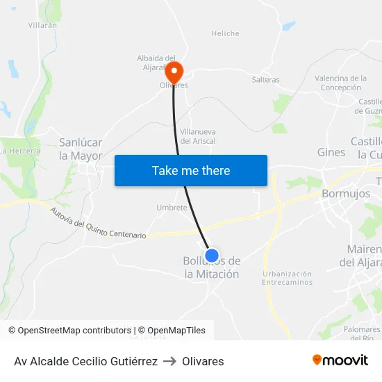 Av Alcalde Cecilio Gutiérrez to Olivares map