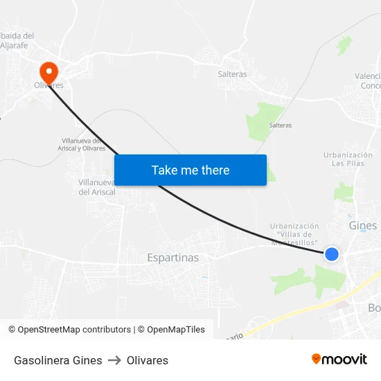 Gasolinera Gines to Olivares map