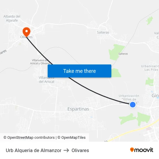 Urb Alqueria de Almanzor to Olivares map