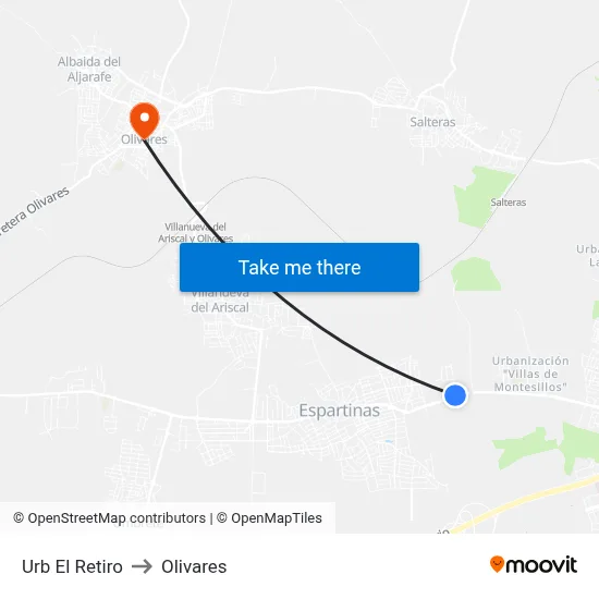 Urb El Retiro to Olivares map