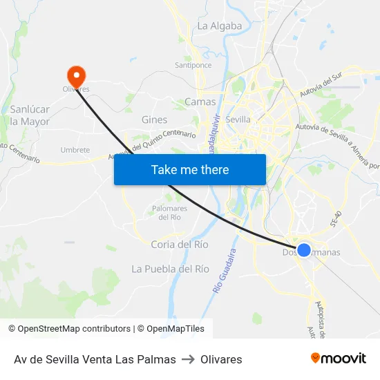 Av de Sevilla Venta Las Palmas to Olivares map