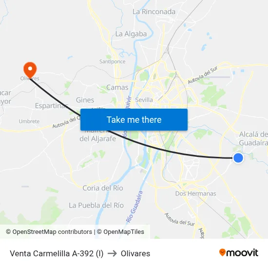 Venta Carmelilla A-392 (I) to Olivares map