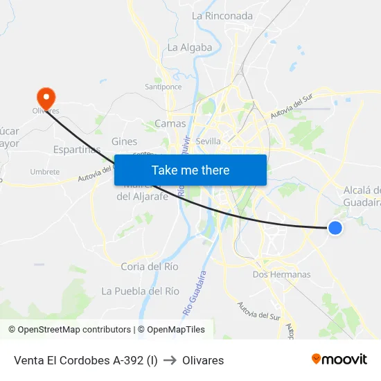 Venta El Cordobes A-392 (I) to Olivares map