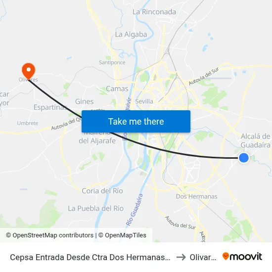 Cepsa Entrada Desde Ctra Dos Hermanas (V) to Olivares map