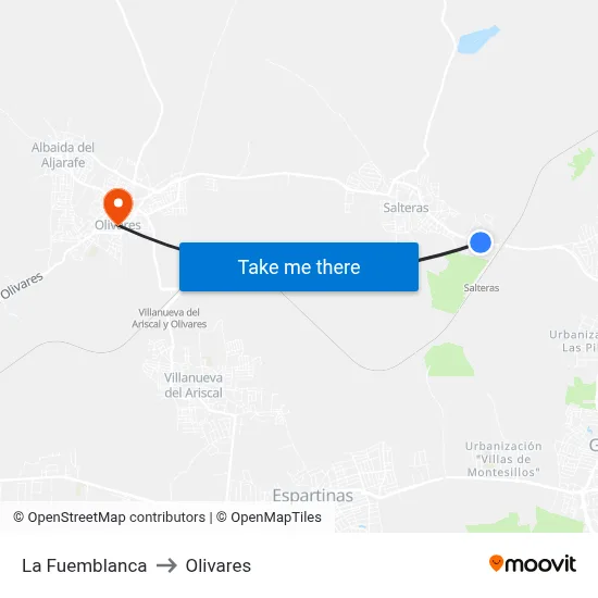 La Fuemblanca to Olivares map