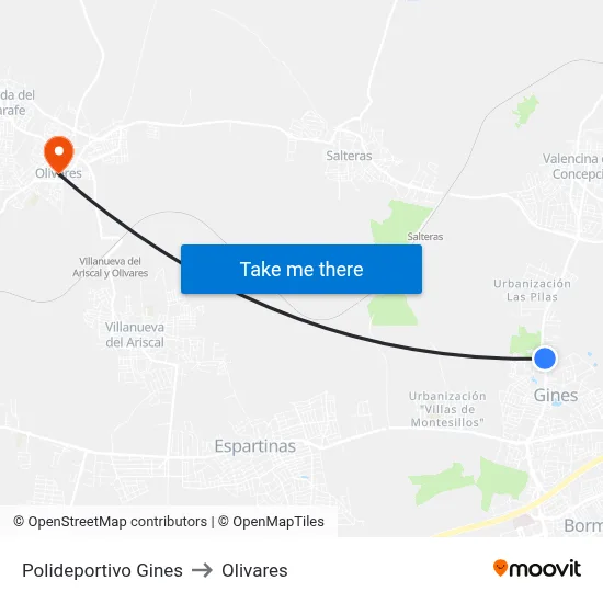 Polideportivo Gines to Olivares map