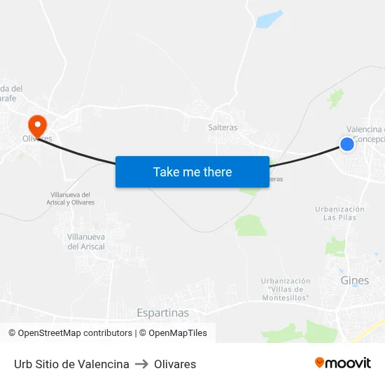 Urb Sitio de Valencina to Olivares map