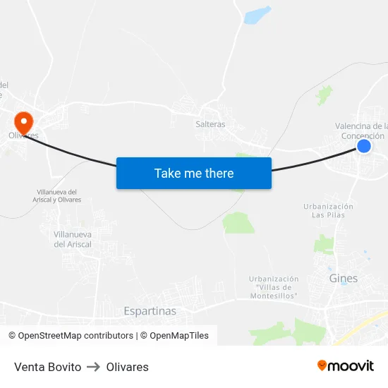 Venta Bovito to Olivares map