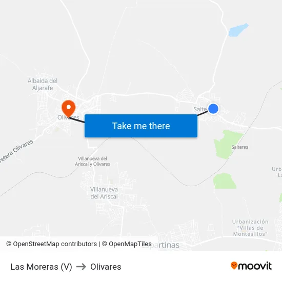 Las Moreras (V) to Olivares map